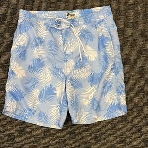 TRUNKS - Trunks Surf & Swim Co. blue and white palm leaf patterned swim trunks L